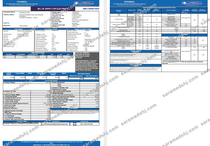 INDIA TPWODL business utility bill Word and PDF template